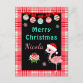 Festive Flamingo Merry Christmas with Name Feestdagenkaart (Voorkant)