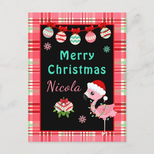 Festive Flamingo Merry Christmas with Name Feestdagenkaart (Voorkant)