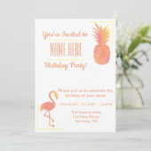 Festive Flamingo & Pineapple Birthday Invitation Kaart (Staand voorkant)