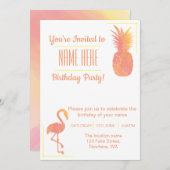 Festive Flamingo & Pineapple Birthday Invitation Kaart (Voorkant / Achterkant)