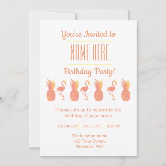 Festive Flamingo & Pineapple Birthday Invitation Kaart (Voorkant)