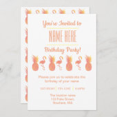 Festive Flamingo & Pineapple Birthday Invitation Kaart (Voorkant / Achterkant)