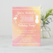 Festive Flamingo & Pineapple Birthday Invitation Kaart (Staand voorkant)