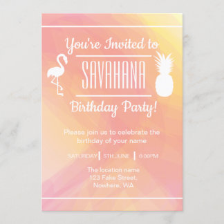 Festive Flamingo & Pineapple Birthday Invitation Kaart