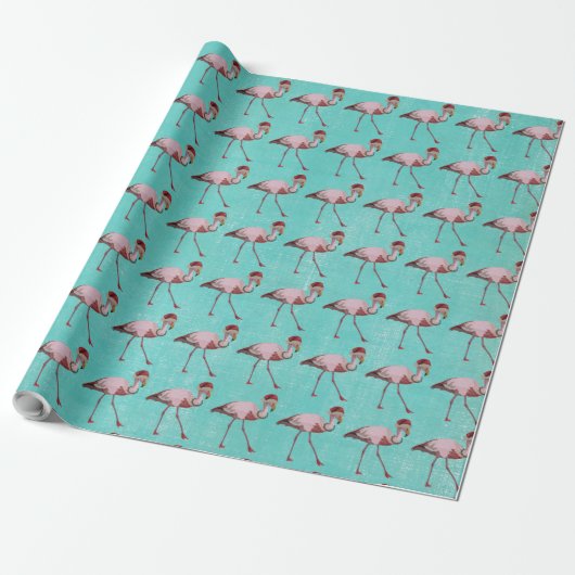 FESTIVE FLAMINGO Wrapping Paper Cadeaupapier (Uitgerold)