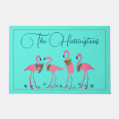 Festive Flamingos Familienaam Voorportier Deurmat (Voorkant)