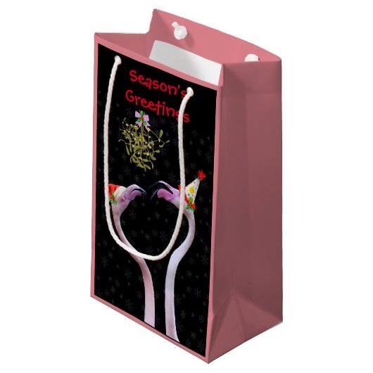 Festive Flamingos Gift Bag Klein Cadeauzakje (Voorkant Gekanteld)