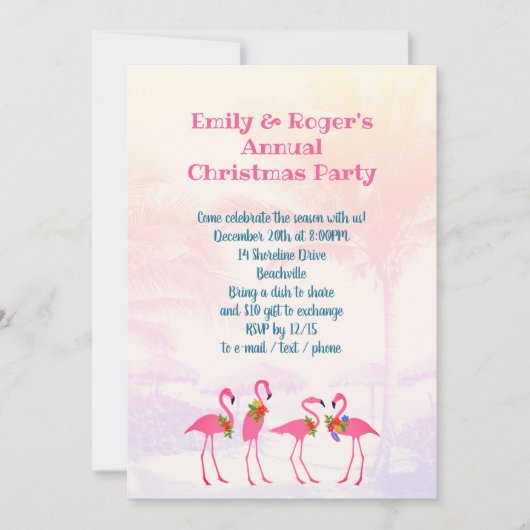 Festive Flamingos Holiday Party Uitnodiging (Voorkant)