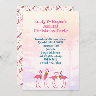 Festive Flamingos Holiday Party Uitnodiging