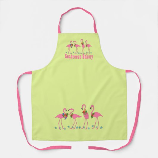 Festive Flamingos Personalized Chartreuse Schort (Voorkant)