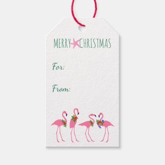 Festive Flamingos-Stropdas op Cadeaulabel (Voorkant)