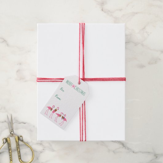 Festive Flamingos-Stropdas op Cadeaulabel (Met Touw)