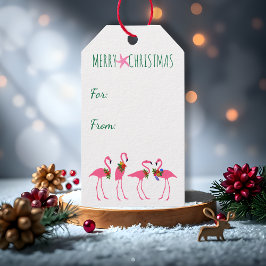 Festive Flamingos-Stropdas op Cadeaulabel