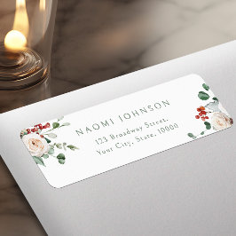 Festive Floral Christmas Holiday Return Address Etiket