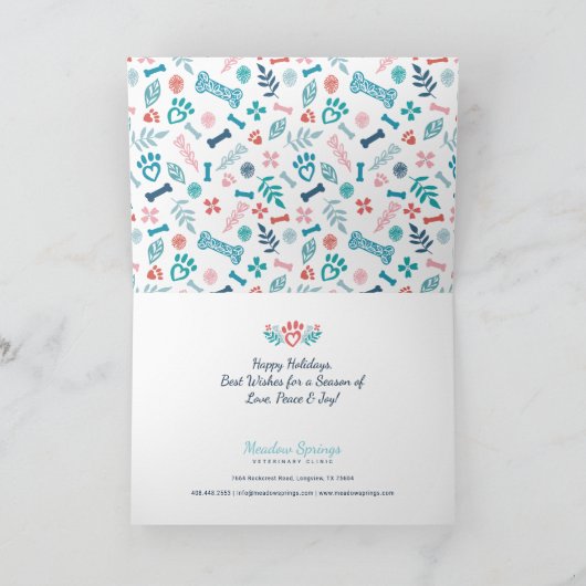 Festive Floral & Foliage Pet Paw Print Ornament Feestdagen Kaart (Binnen)