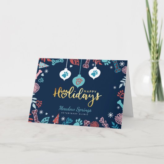 Festive Floral & Foliage Pet Paw Print Ornament Feestdagen Kaart (Voorkant)