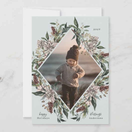 Festive Floral Geometric Lijst Holiday Photo Card Feestdagenkaart (Voorkant)