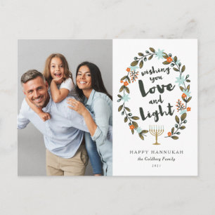 Festive Floral Hanukkah Foto Feestdagenkaart