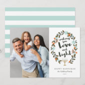 Festive Floral Hanukkah-fotokaart Feestdagenkaart (Voorkant / Achterkant)