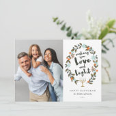 Festive Floral Hanukkah-fotokaart Feestdagenkaart (Staand voorkant)