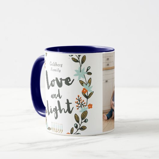 Festive Floral Hanukkah-fotokaart Mok (Voorkant links)