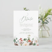 Festive Floral Holiday Winter Wedding Details Informatiekaartje (Staand voorkant)