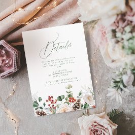 Festive Floral Holiday Winter Wedding Details Informatiekaartje