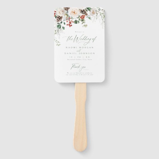 Festive Floral Holiday Winter Wedding Program Handwaaier (Voorkant)