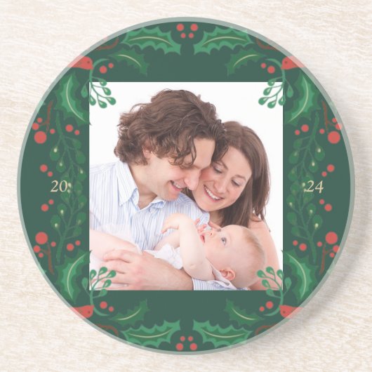 Festive Floral Lijst Sandstone Onderzetter (Voorkant)