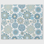 Festive Floral Mandala Snow Flakes Pattern Cadeaupapier (Vlak)