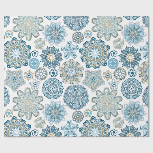 Festive Floral Mandala Snow Flakes Pattern Cadeaupapier (Vlak)