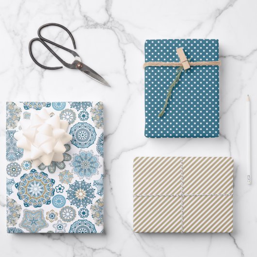 Festive Floral Mandala Snow Flakes Pattern Inpakpapier Vel (Voorkant)