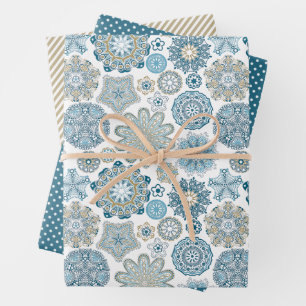 Festive Floral Mandala Snow Flakes Pattern Inpakpapier Vel