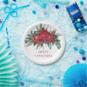 Festive Floral Red Poinsettia Merry Kerstry Papieren Bordje (Feest)