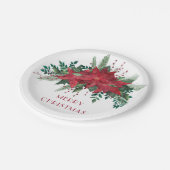 Festive Floral Red Poinsettia Merry Kerstry Papieren Bordje (Gekanteld)
