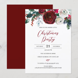 Festive Floral Red White Party over kerstfeestdage Kaart