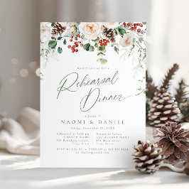 Festive Floral Winter Wedding Rehearsal Dinner Kaart