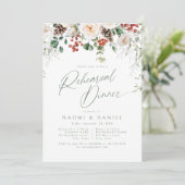 Festive Floral Winter Wedding Rehearsal Dinner Kaart (Staand voorkant)