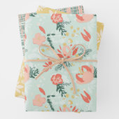 Festive Floral Wrapping Paper Flat Sheet Set 3 (In situ)