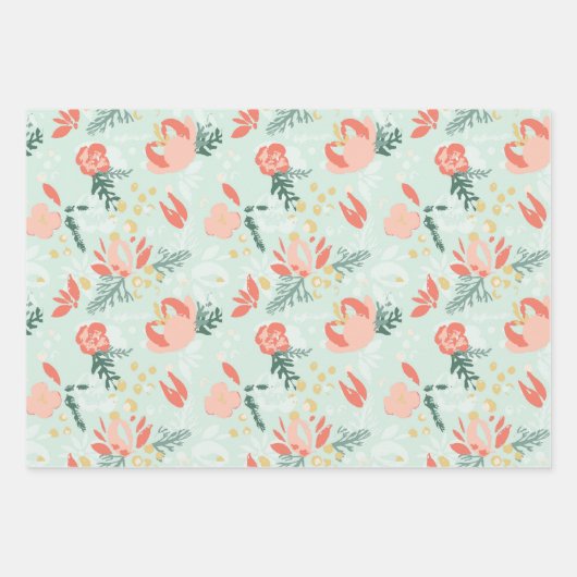 Festive Floral Wrapping Paper Flat Sheet Set 3 (Voorkant)