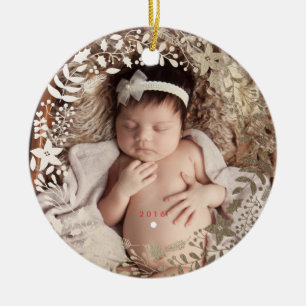 Festive Florals   Gepersonaliseerde kerstversierin Keramisch Ornament