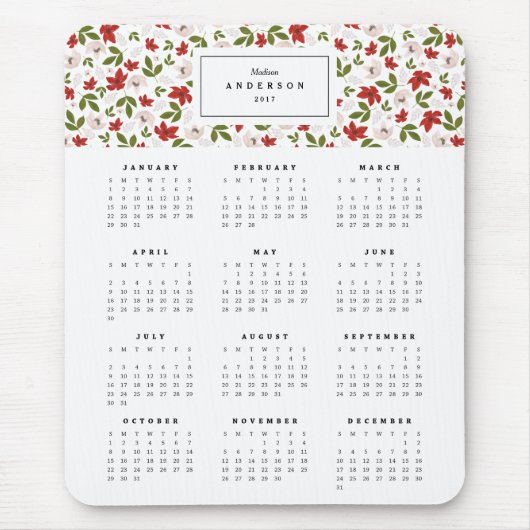 Festive Florals Yarly Calendar Mousepad Muismat (Voorkant)