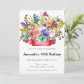 Festive Flower Birthday Invitation Kaart (Staand voorkant)