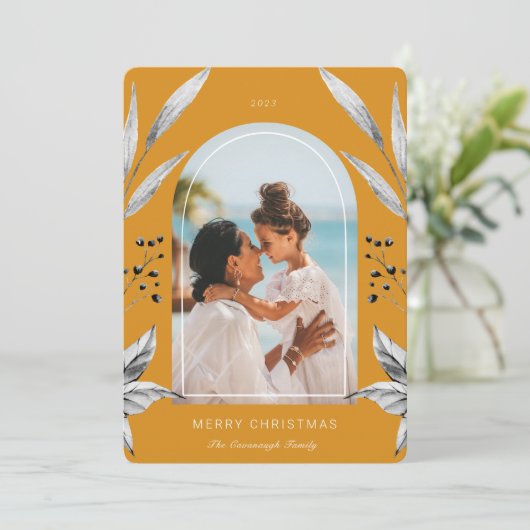 Festive Foliage Arch Photo Lijst Holiday Kaart (Staand voorkant)