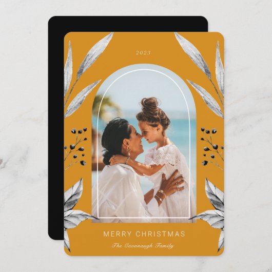 Festive Foliage Arch Photo Lijst Holiday Kaart (Voorkant / Achterkant)