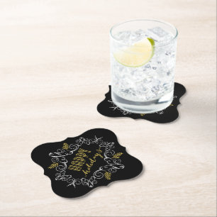 Festive Foliage Deco Gold Lijst Holiday Party Kartonnen Onderzetters