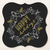 Festive Foliage Deco Gold Lijst Holiday Party Kartonnen Onderzetters (Voorkant)