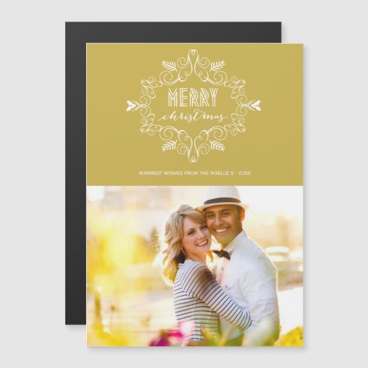 Festive Foliage Deco Holiday Foto Magnetic Kaart (Voorkant / Achterkant)