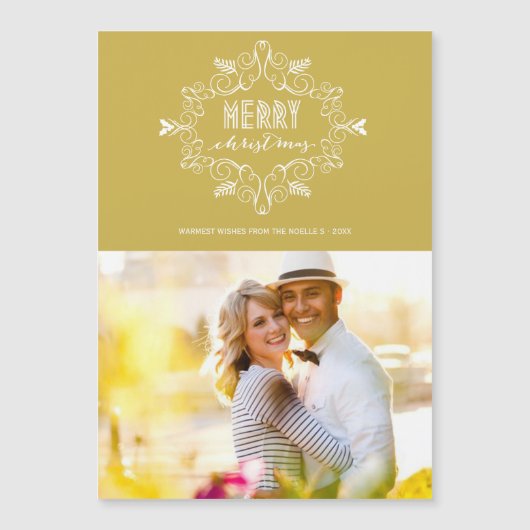 Festive Foliage Deco Holiday Foto Magnetic Kaart (Voorkant)