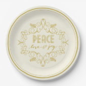 Festive Foliage Deco Peace Love Joy Holiday Party Papieren Bordje (Voorkant)
